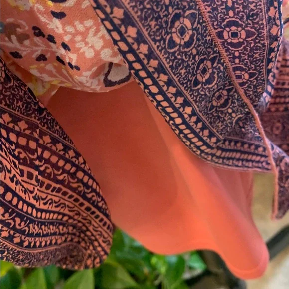 🌹As U Wish • Boho Coral Floral Spring Summer DEEP VEE Mini Dress - Picture 6 of 12